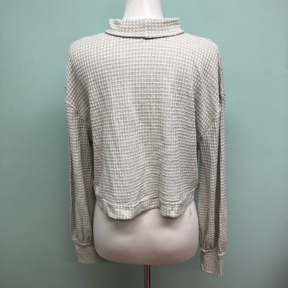 Free People | Women's Cropped Turtleneck Sweater | Green & white | Medium - Picture 4 of 5